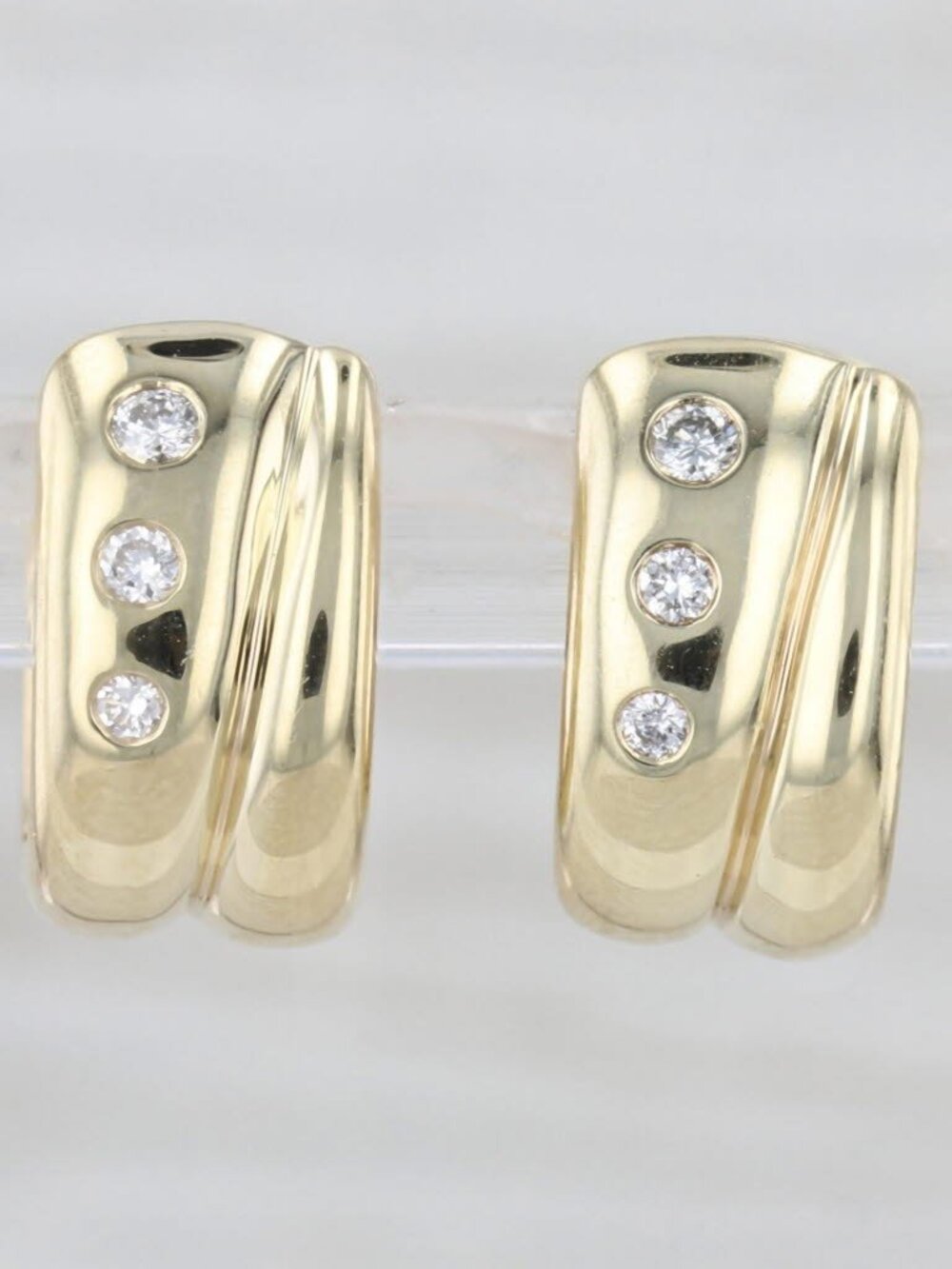 0.10ctw Diamond Dots Hoop Huggie Earrings 14k Yellow Gold Snap Top Round Hoops